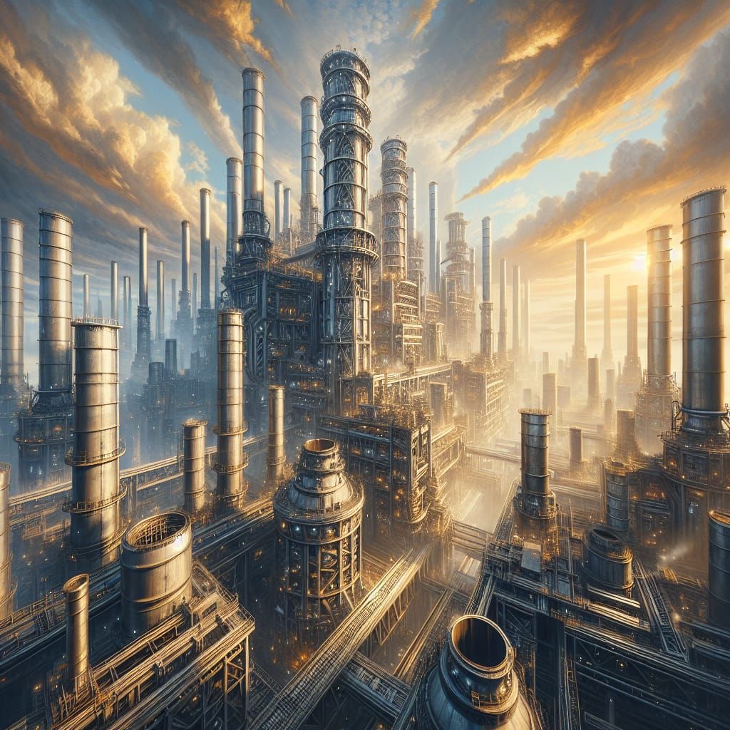 Ferroalloy Plant Exterior with Golden Blue Sky