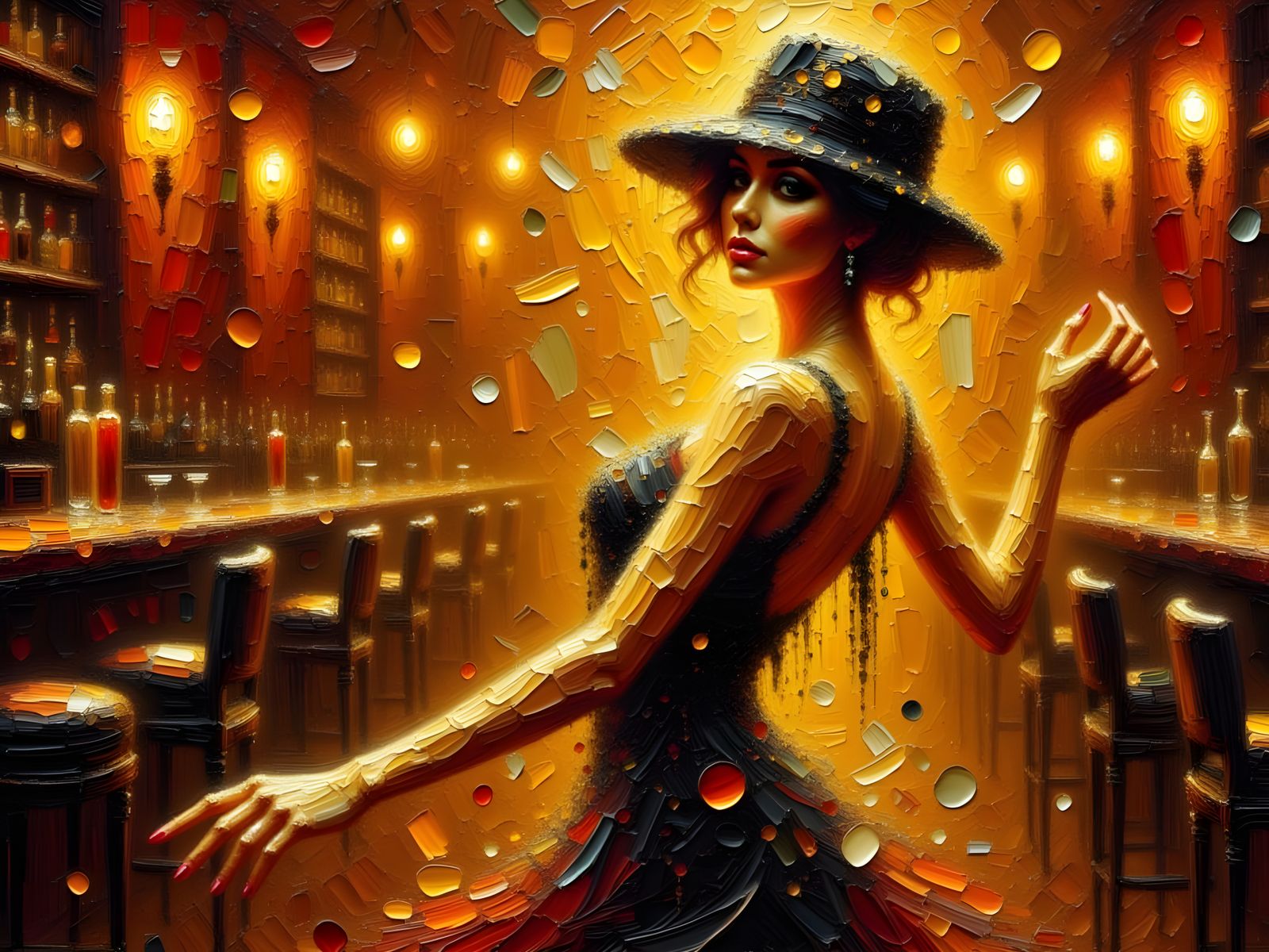 Flapper Girl Dances in Vibrant Speakeasy Scene, in Impasto S...