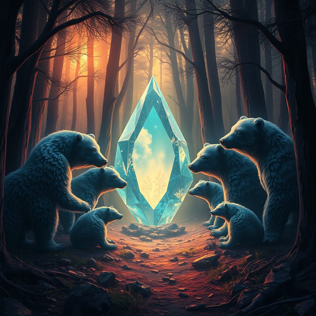 Ethereal Bears Gather at Forest Portal