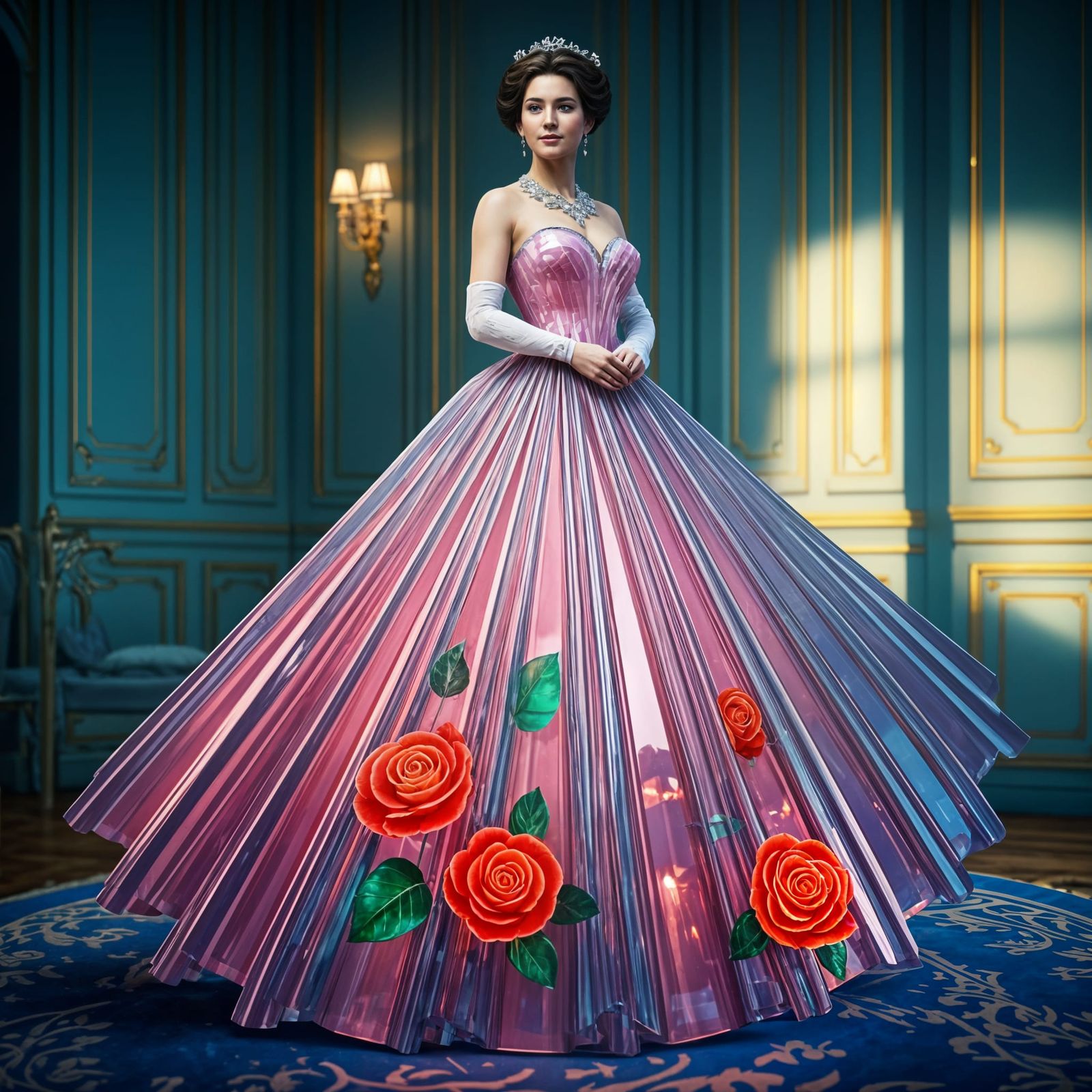 Elegant Woman in Stained Glass Dress