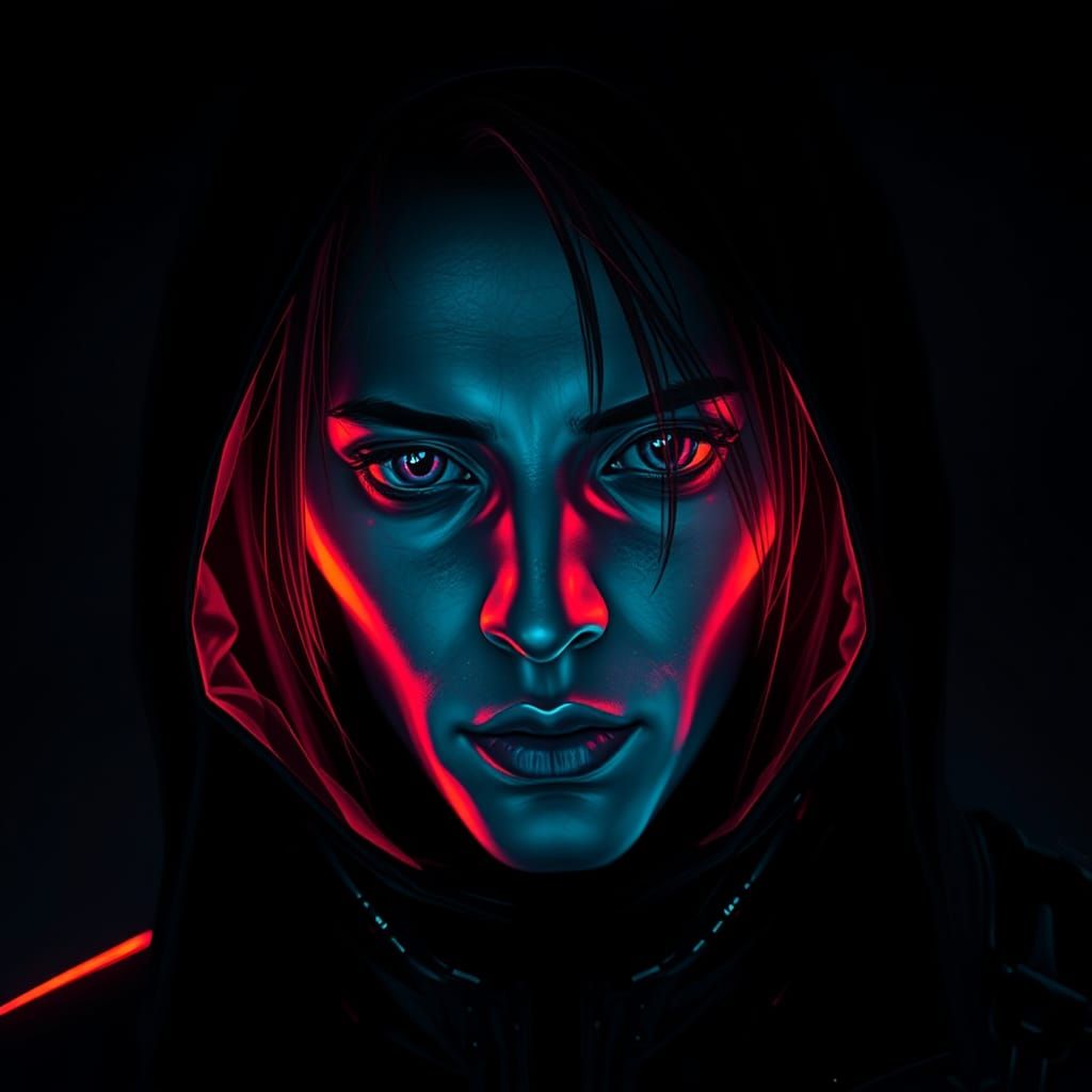 Neon-lit Figure in Cyberpunk Digital Portrait