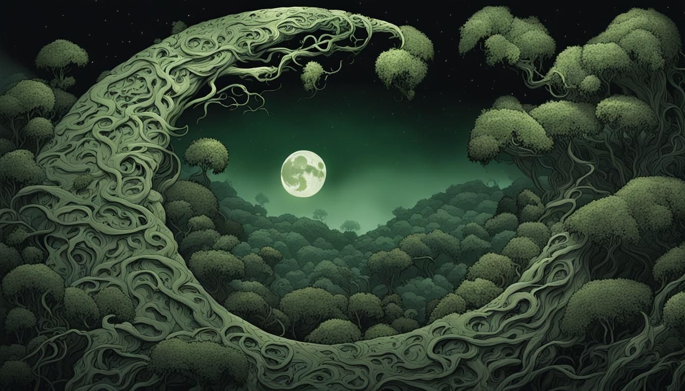 Kudzu Moon in Junji Ito Style