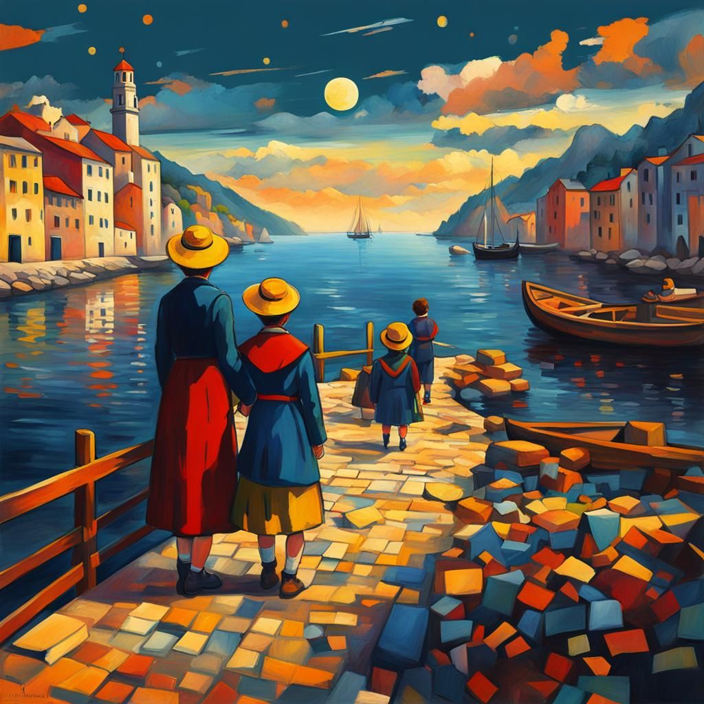 Blind Girl Guide in Expressionist Style