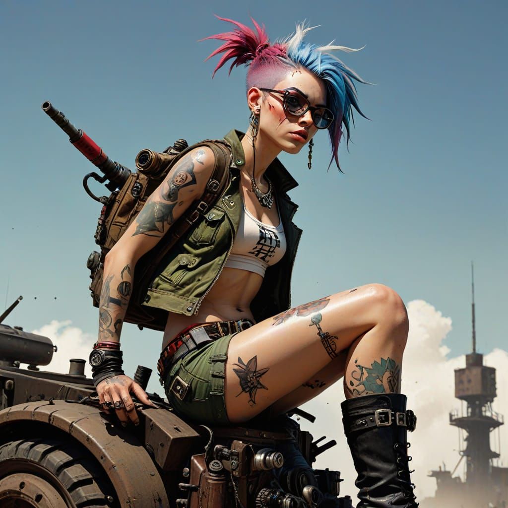 Tank Girl in High-Contrast Comic Book Style