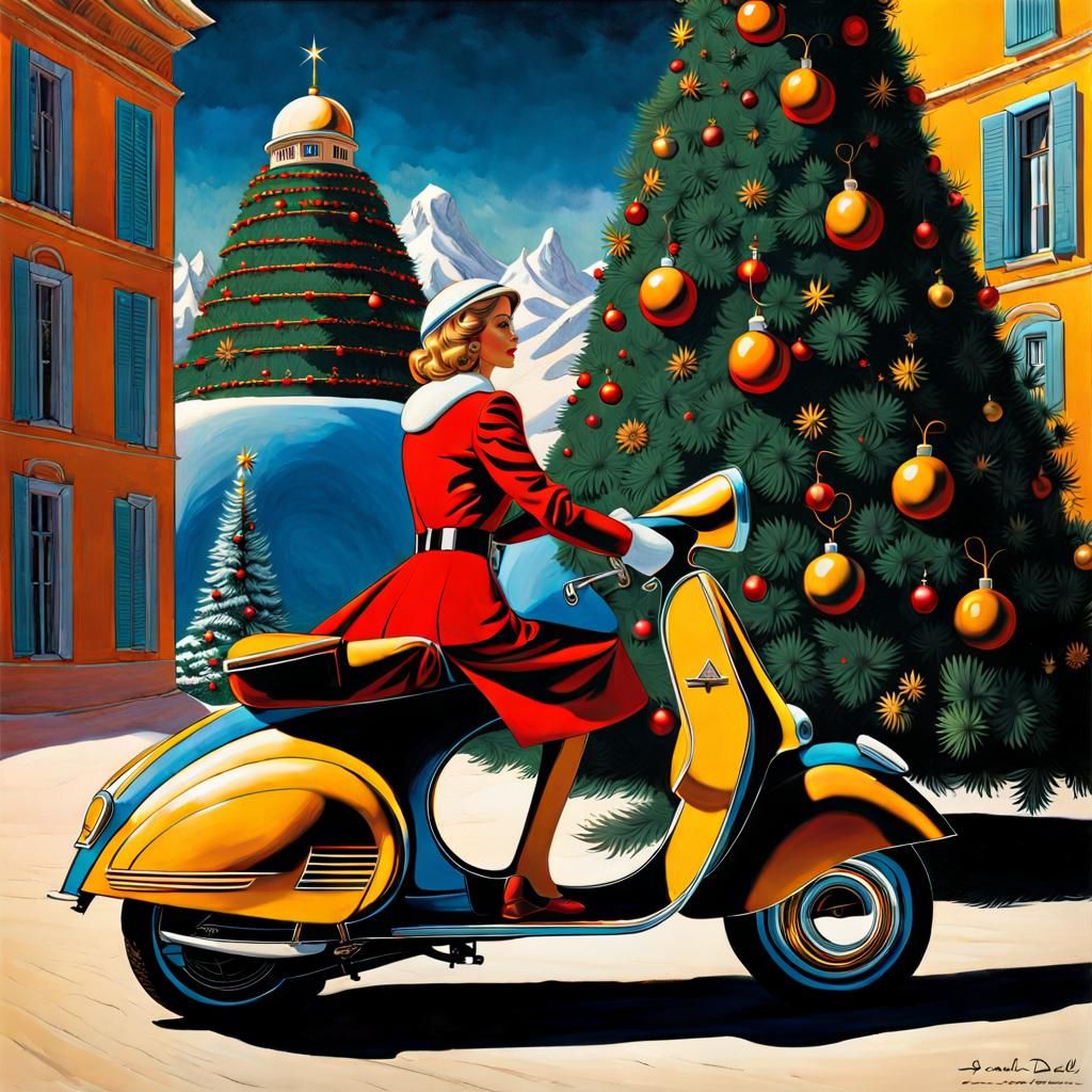 Vespa, T5 Millenium a PX scooter and Christmas tree