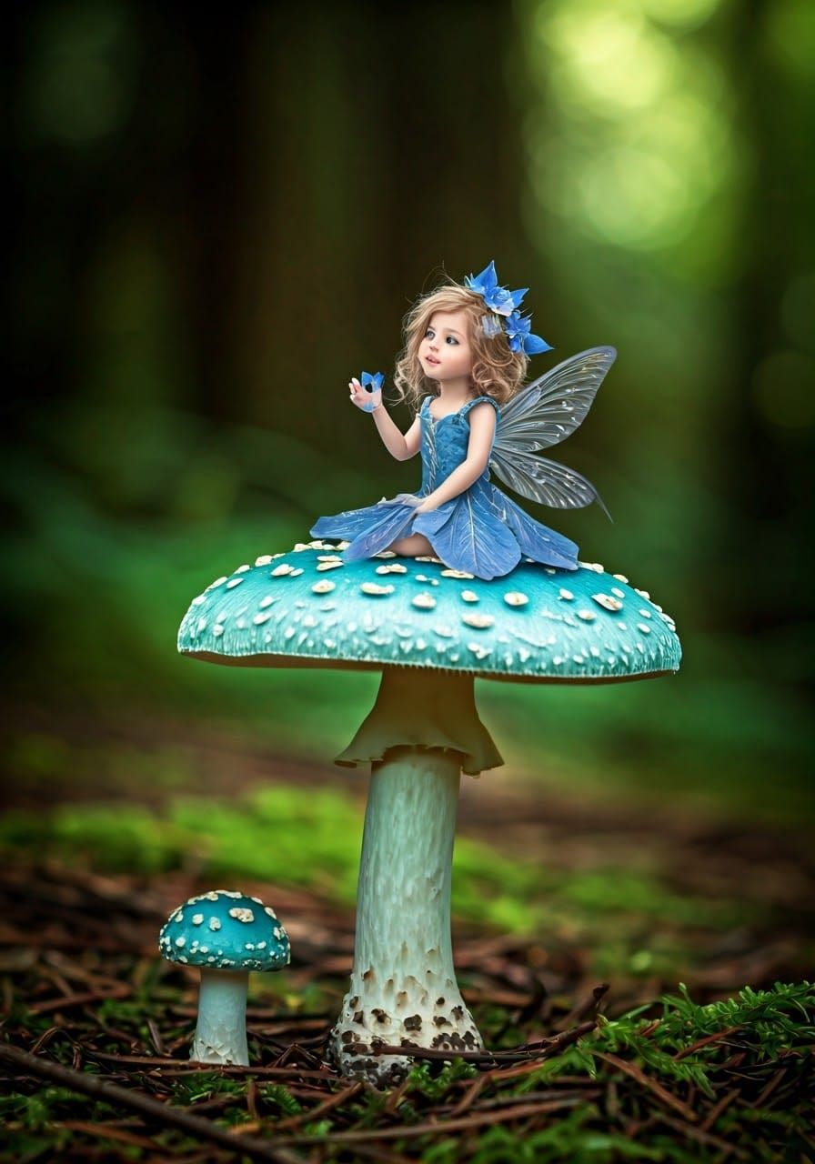 Sprite on Mushroom in Enchanted Forest
