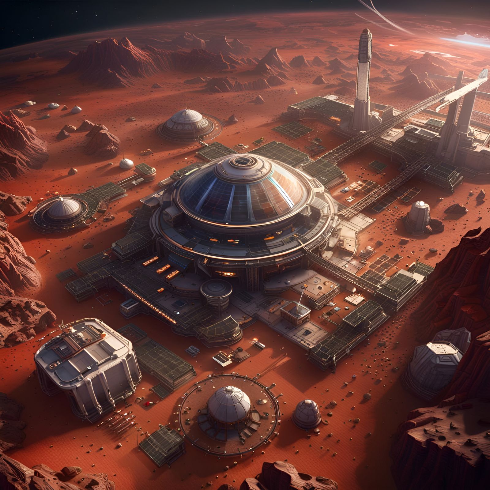 Spectacular Space Colony Orbiting Mars: 8K Concept Art