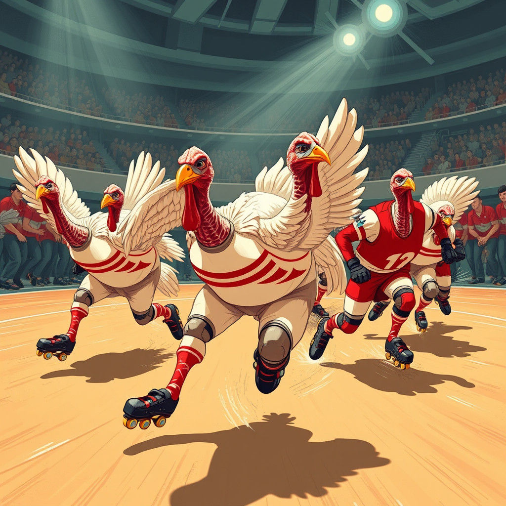 Roller Derby Turkeys in Futuristic Digital Art