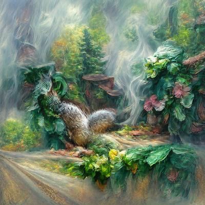 Squirrel in Forest with Nettles: Ethereal Fantasy Art