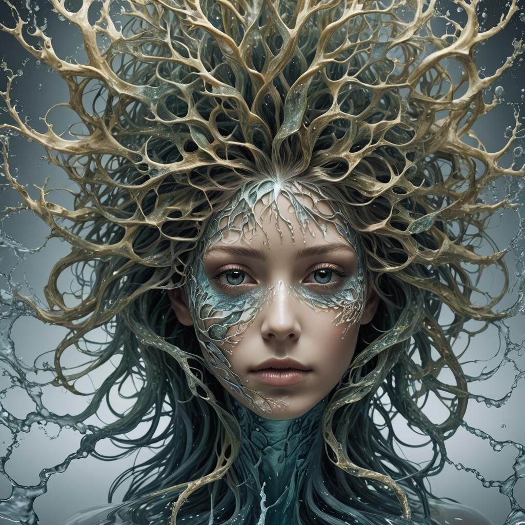 Fractal Face with Flowing Water Hair