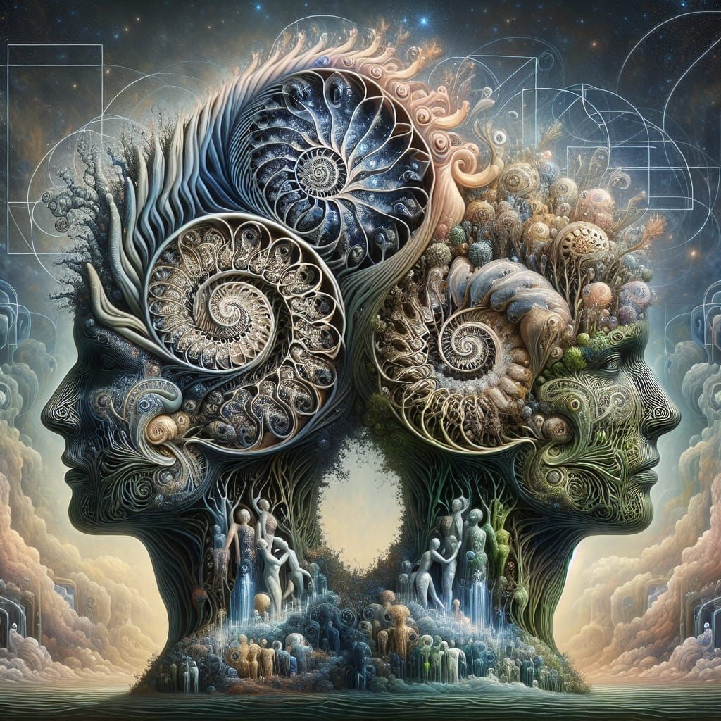 Interconnected Figures Representing an Imaginative Mindscape