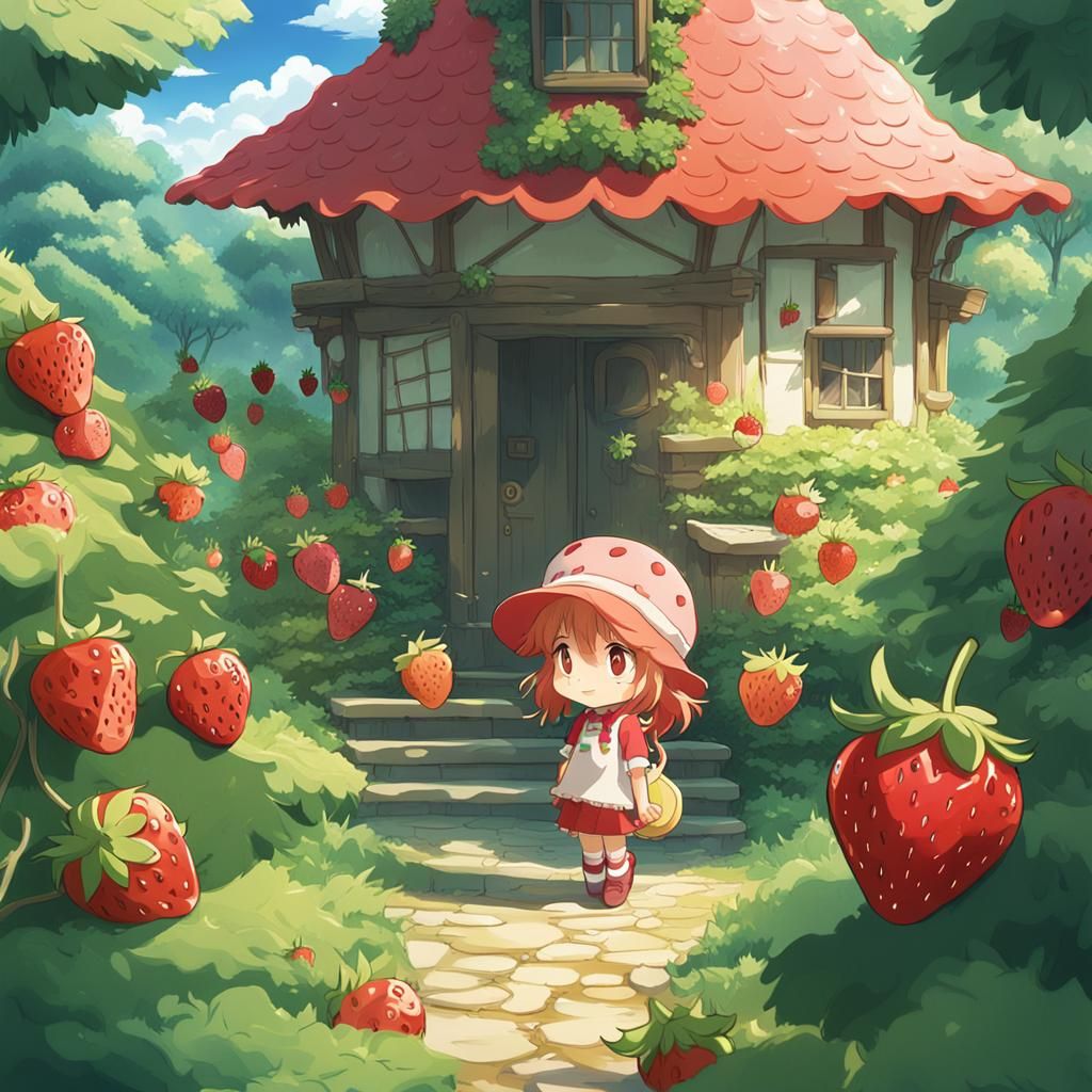 Chibi Strawberry Shortcake in Studio Ghibli Style