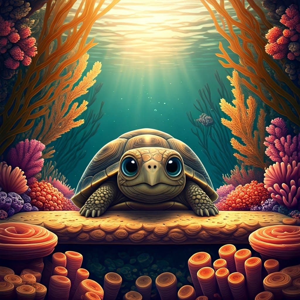Chibi Turtle Hiding in Coral Reef