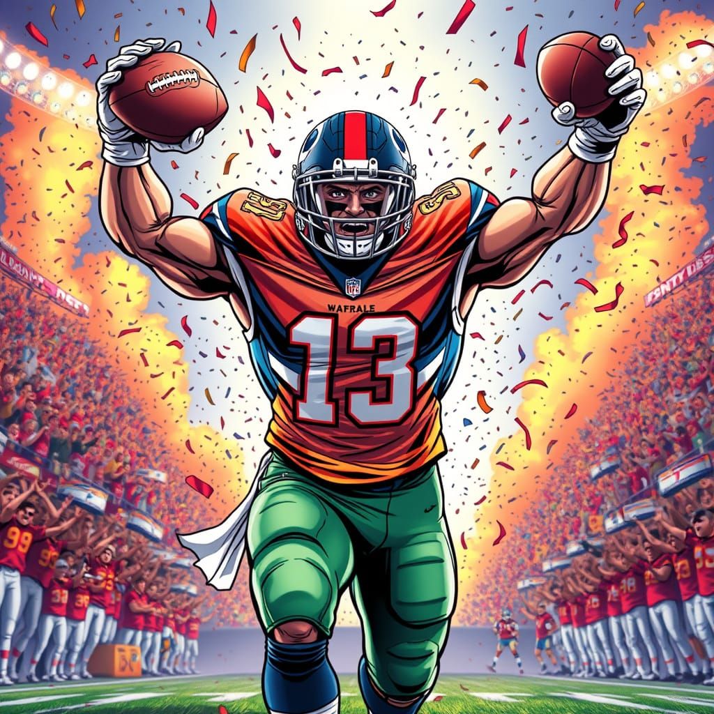 NFL Player Scores Touchdown in Dynamic Comic Book Style