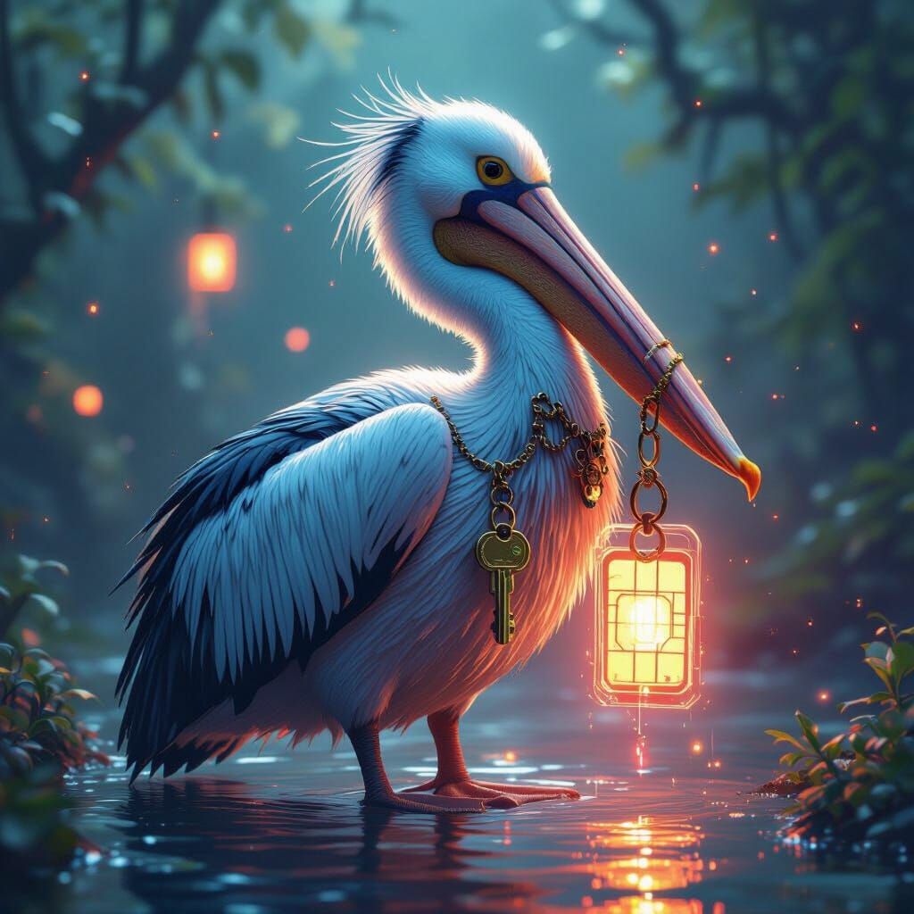 Pelican with Keys in Mystical Aura: Matte Painting