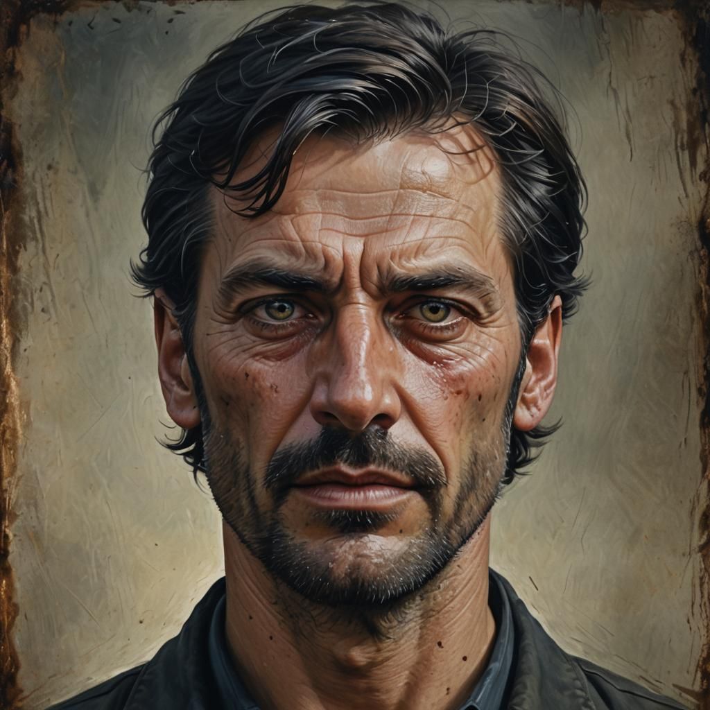 Hyperrealistic Portrait of an Unattractive Man with Moustach...
