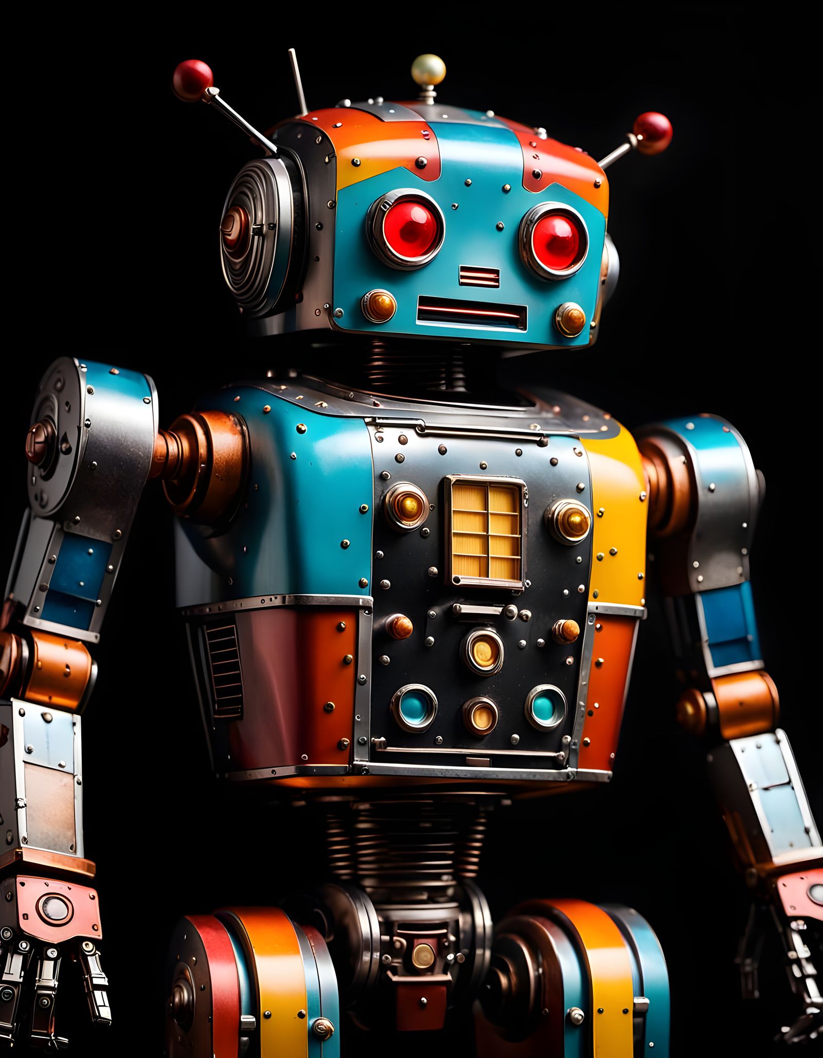 Vibrant Retro Robot Concept Art in Hyperrealistic Style