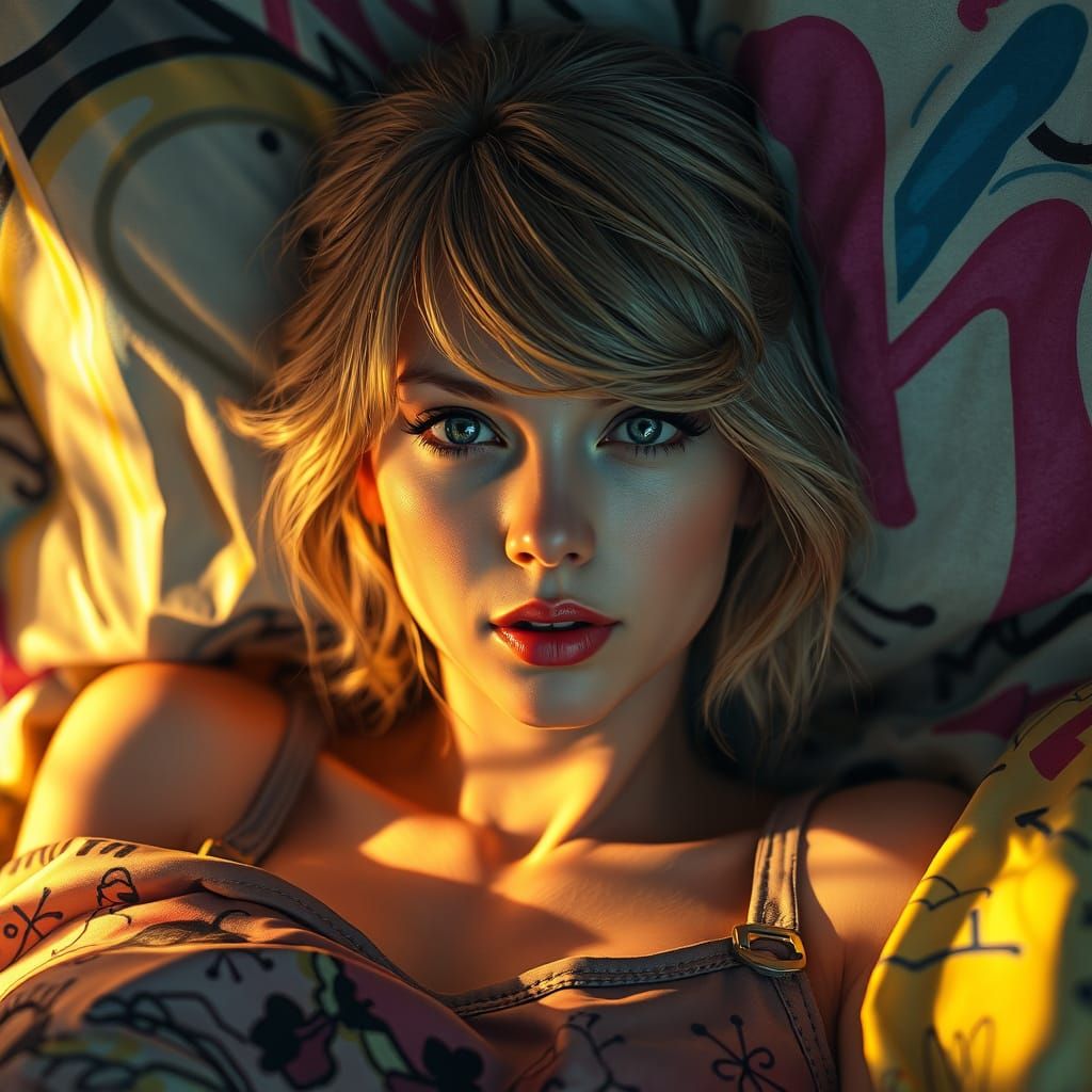 Hyper-Realistic Portrait of Taylor Swift in Whimsical Graffi...
