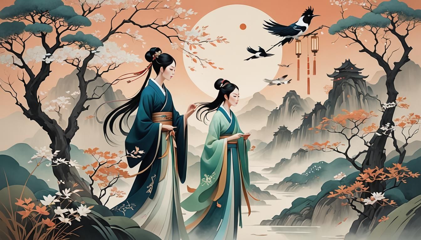 Tanabata: The Cowherd and Weaving Maid in Chinese Landscape
