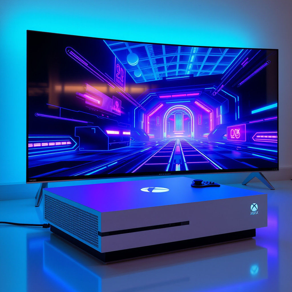 Sleek Futuristic Xbox Console Displaying Neon Game