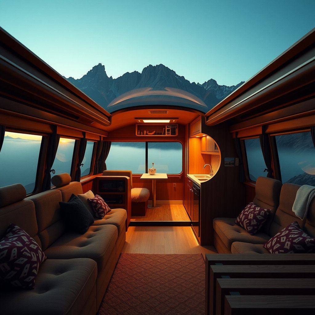 Luxurious Bus Conversion with Mountain View, Cinematic Style