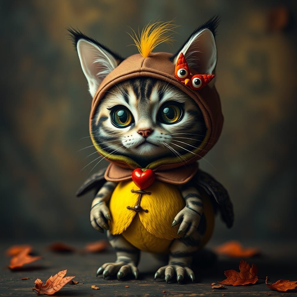 Chibi Cat as Tweety Bird for Halloween