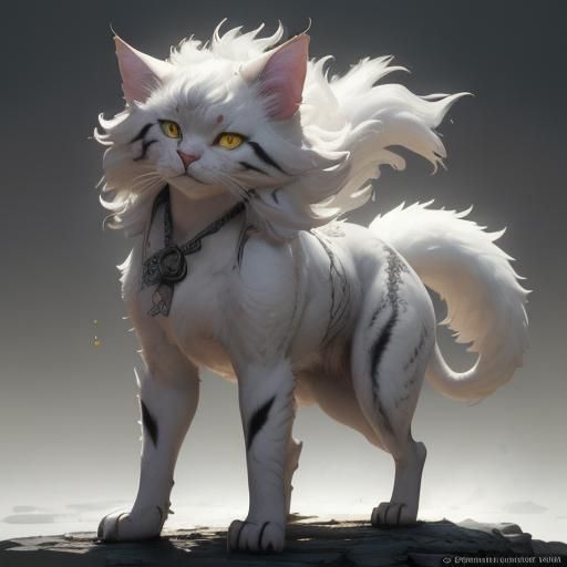 Detailed Feral Cat Reference Sheet in Dark Fantasy Style