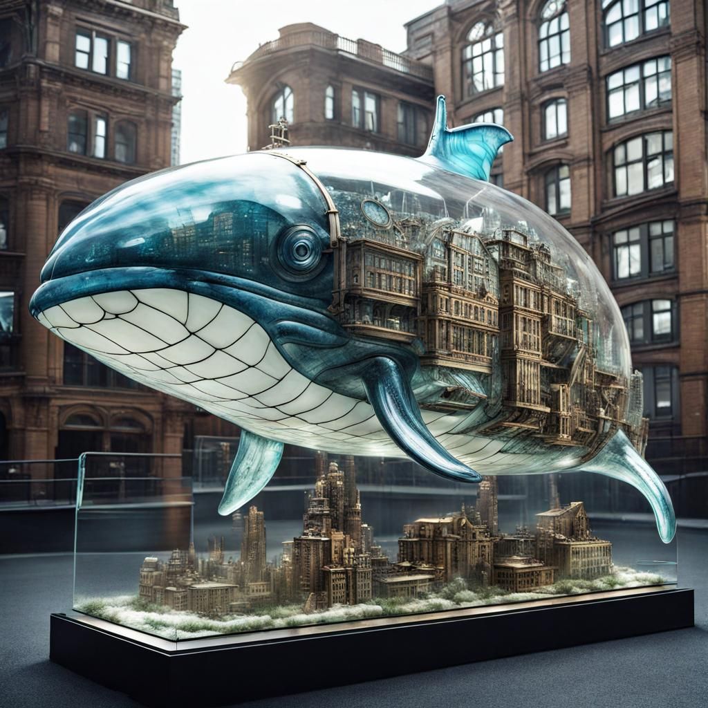 Steampunk City Inside Colossal Glass Whale