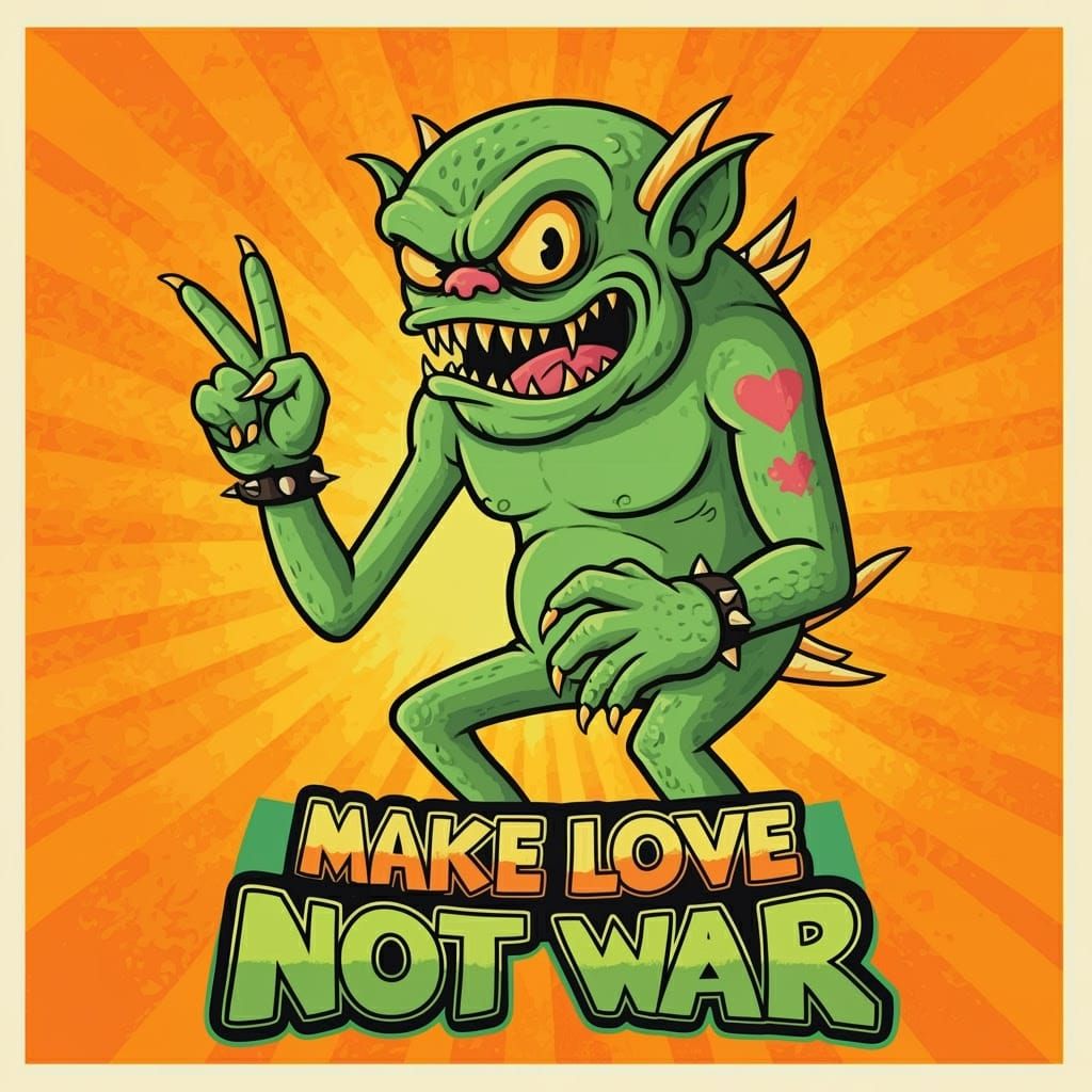 Psychedelic Poster of Peaceful Aggression in Retro Style