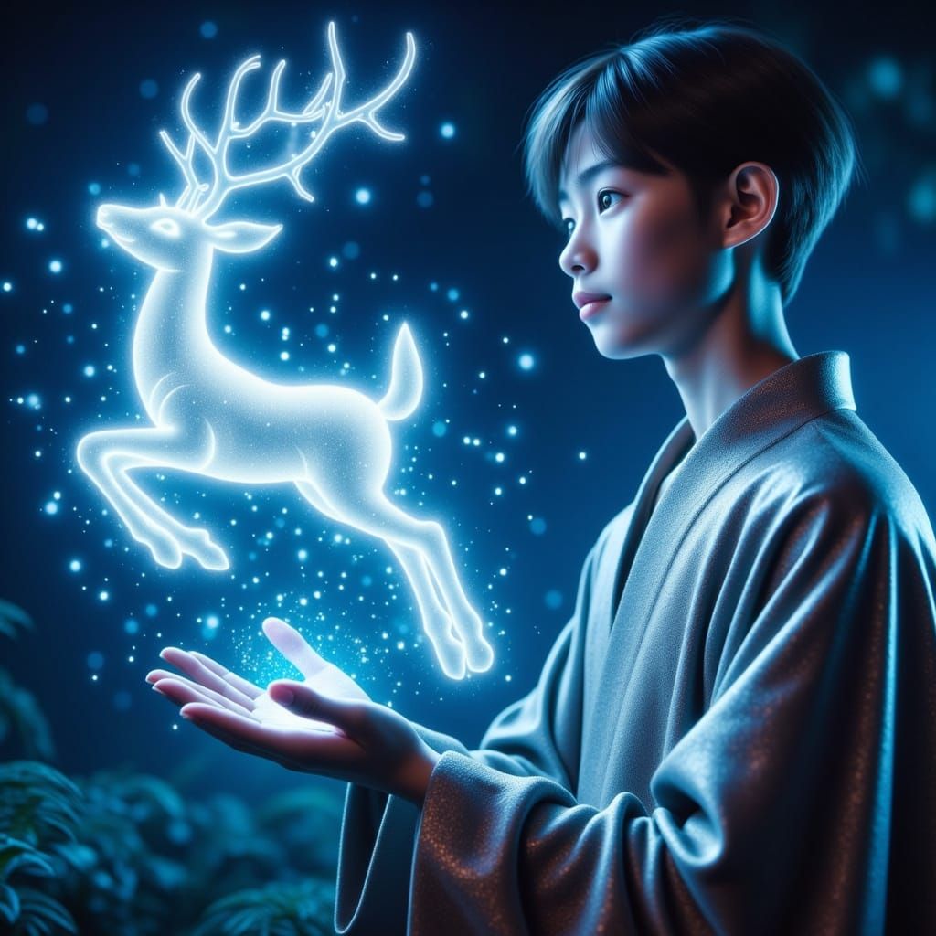 Wizard's Mystical Deer Patronus in Super Hyperrealism