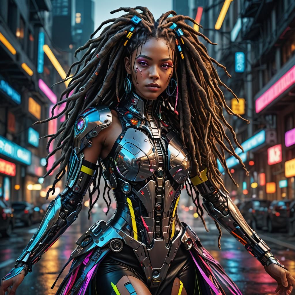 Cyborg Haute Couture in Holographic Astral Style