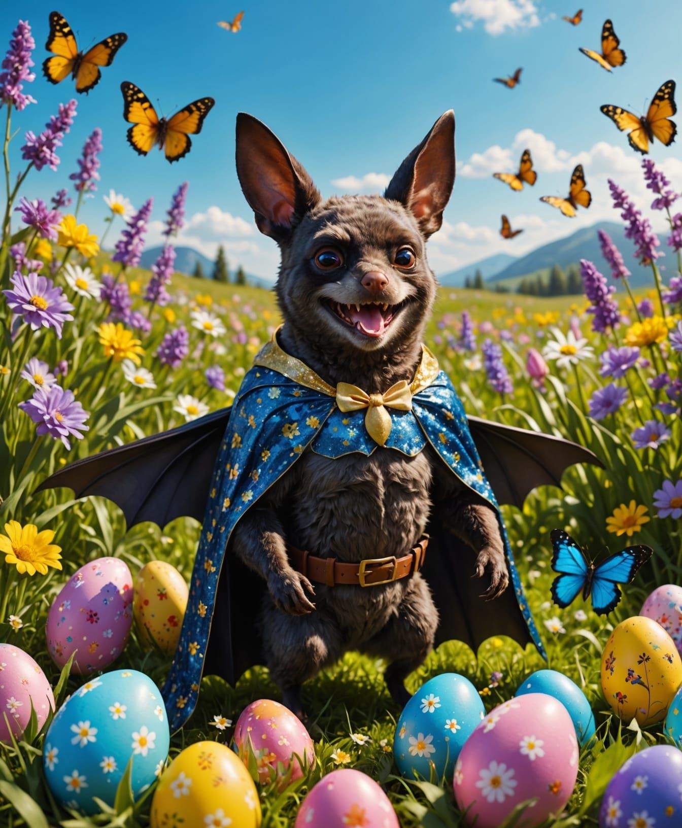 Vibrant Easter Bunny in Whimsical Spring Meadow