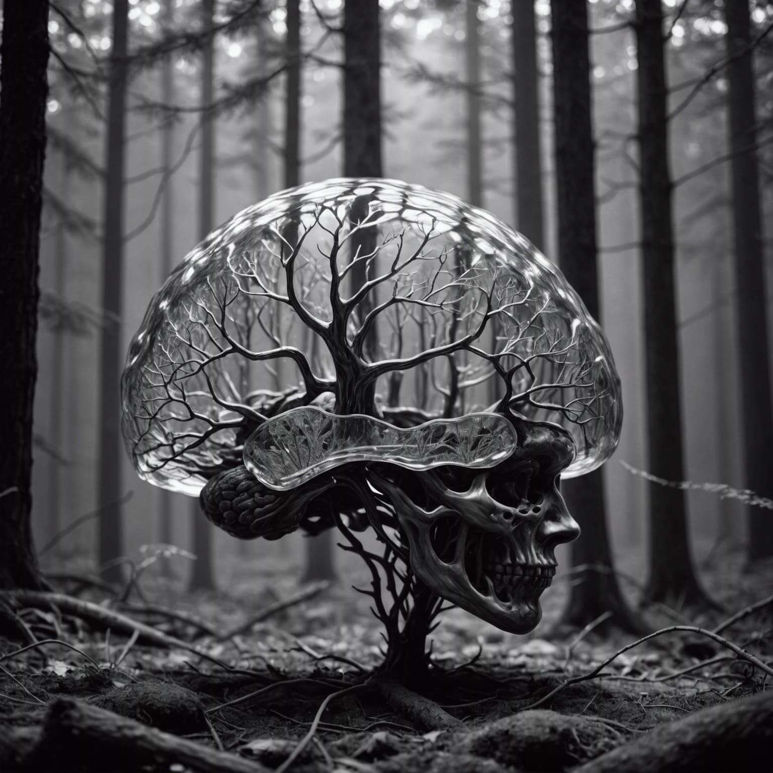 Luminescent Forest Inside Crystal Brain