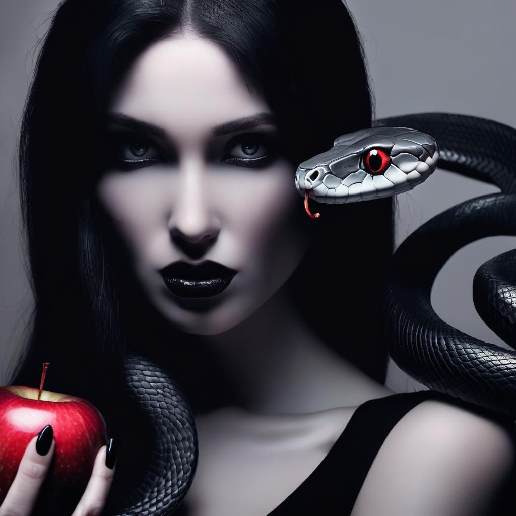 Eve with Apple and Serpent on Black