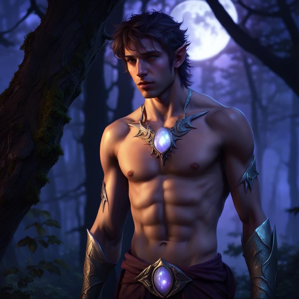 Moonlit Elf in Forest: Dark Fantasy Concept Art