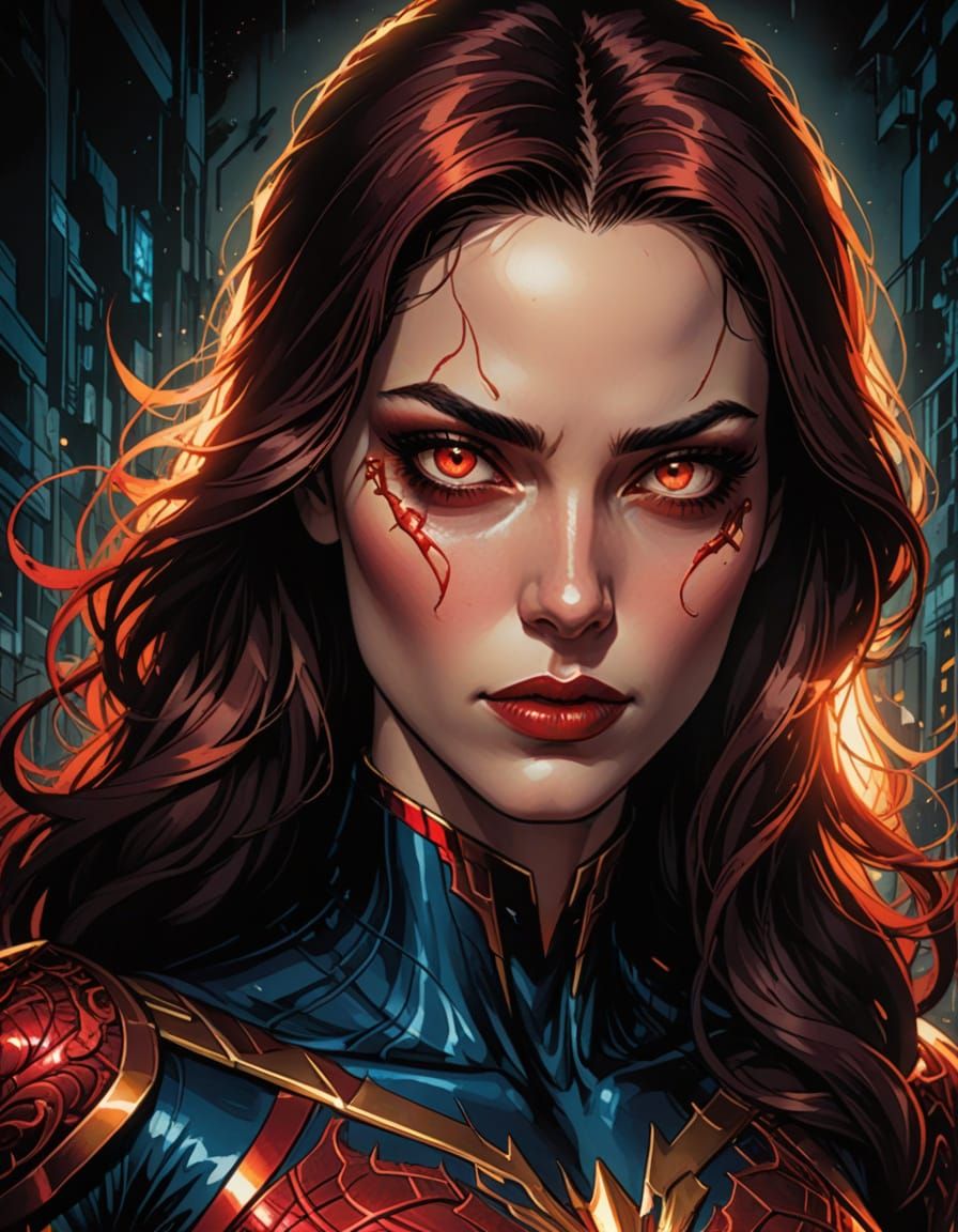 Comic Book Woman with Glowing Red Eyes