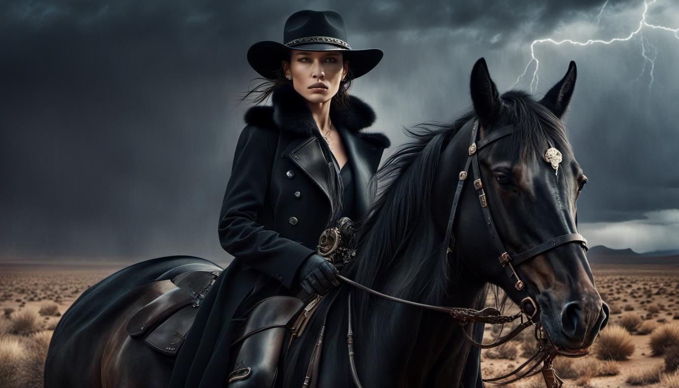 Western Outlaw Rides Under Lightning Storm