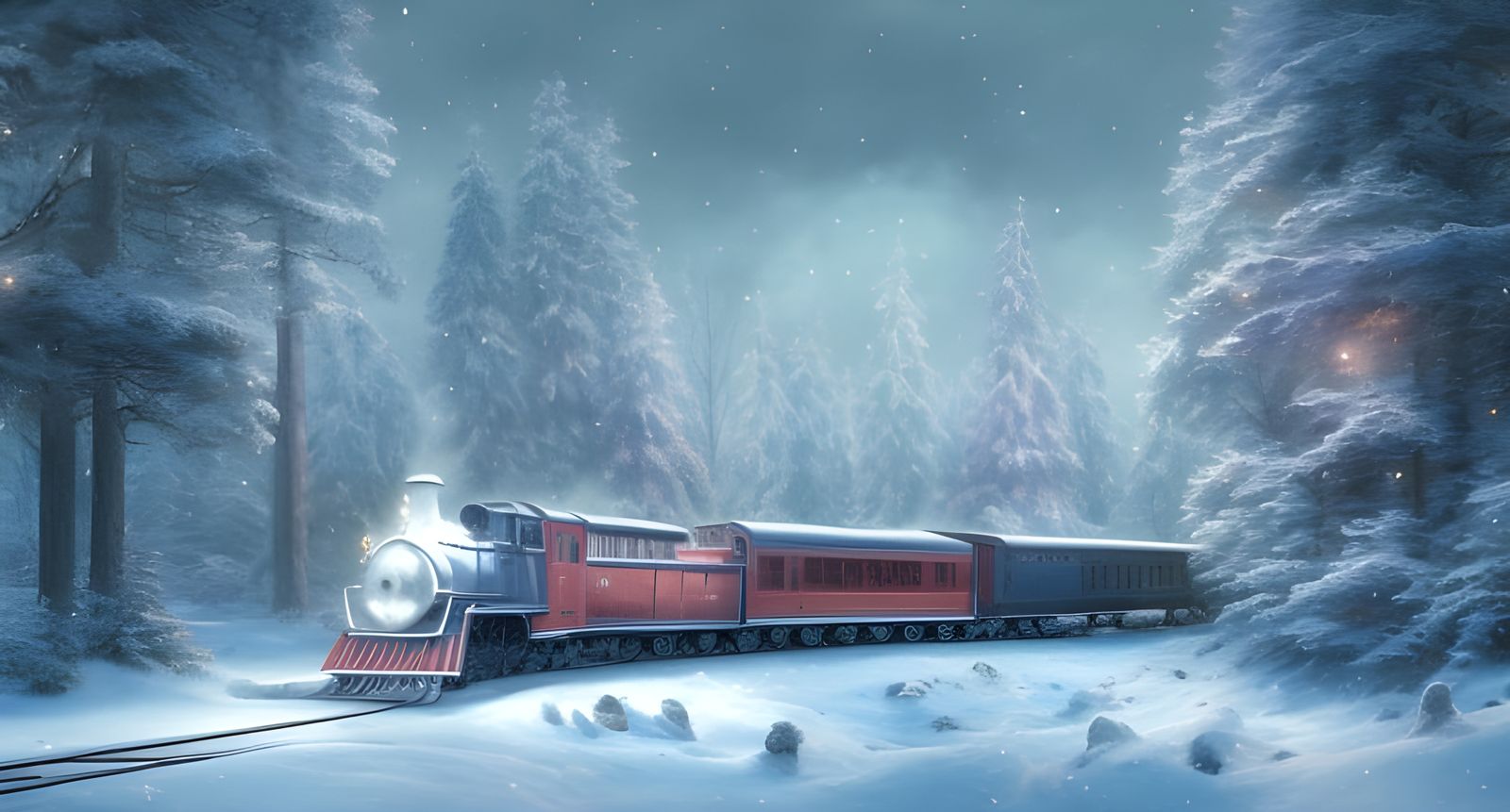 Magical Winter Forest Landscape with Train