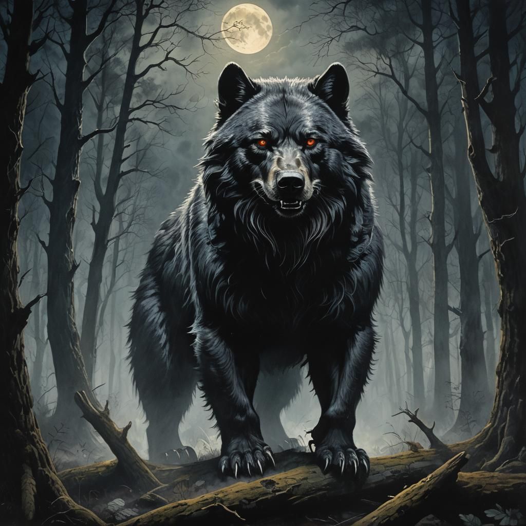 Bear-Wolf Hybrid Monster in Dark Fantasy Art