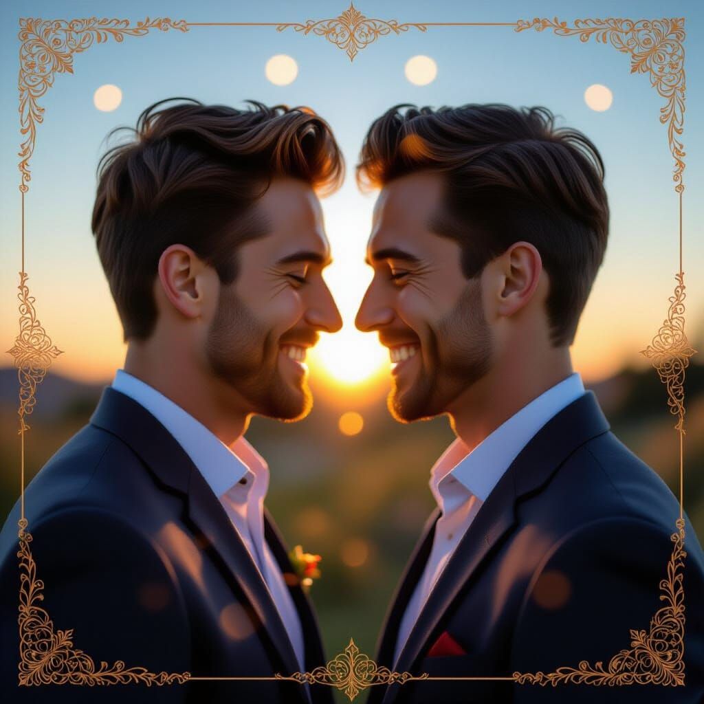 Art Nouveau Double Exposure Portrait of Two Men