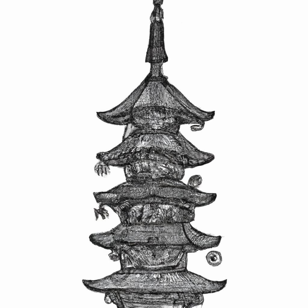 Japanese Pagoda Blackwork Tattoo Design