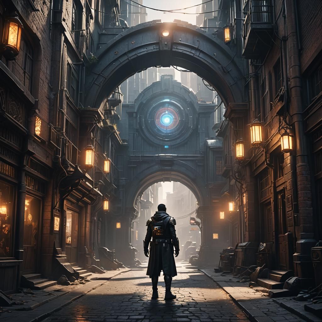Cyberpunk Portal Reveals Medieval Street Scene