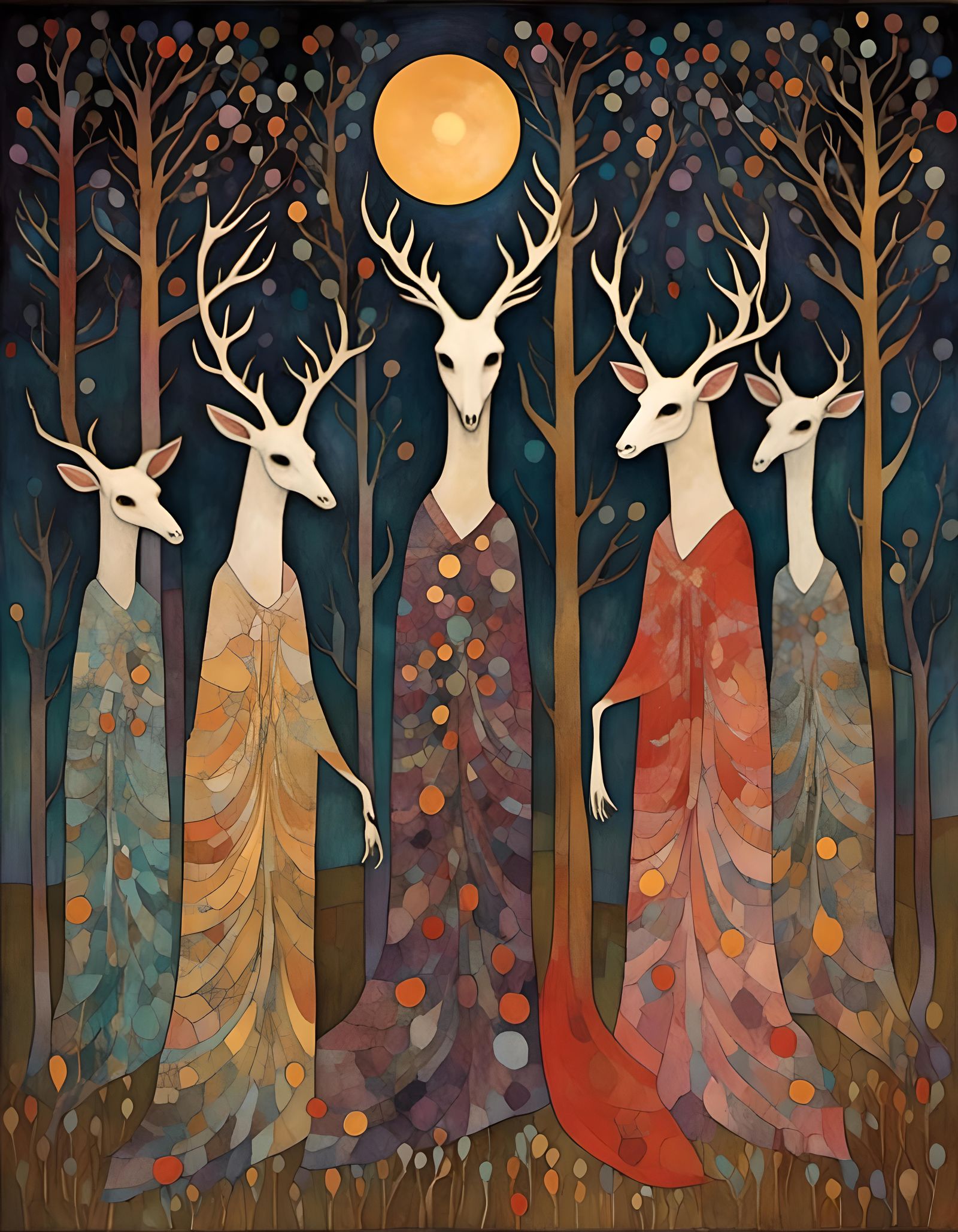 Sinister Druids Reaching for Stars in Gothic Forest