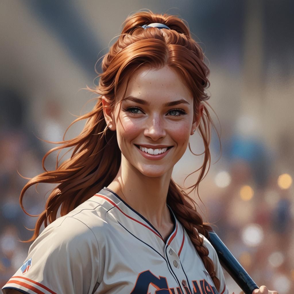 Auburn Softball Player Portrait in Art Nouveau Style