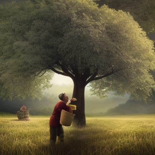 Person Picking Apples: Digital Matte Painting