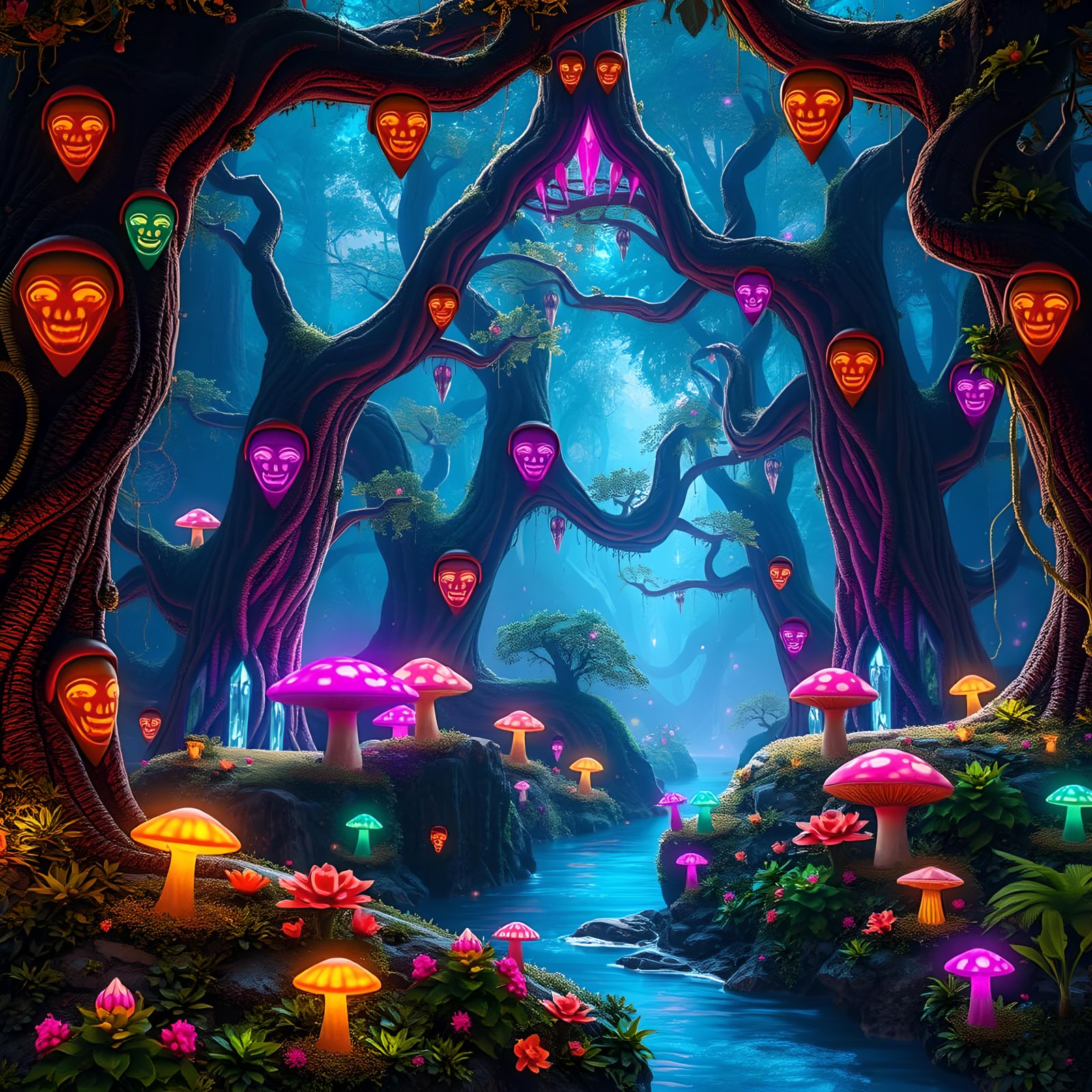 Mystical Alien Forest with Bioluminescent Flora, HD 4K