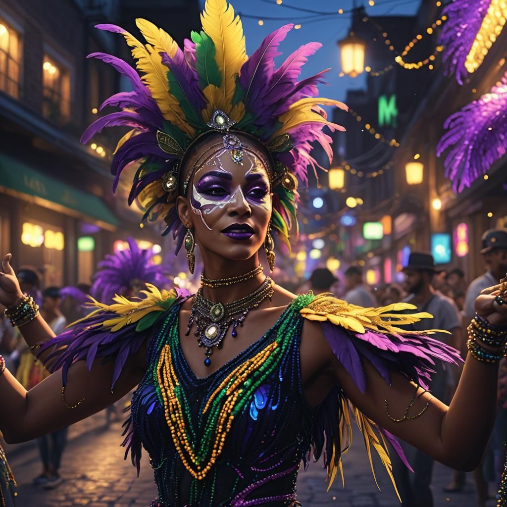 Mardi Gras Dancer in Neon Lights