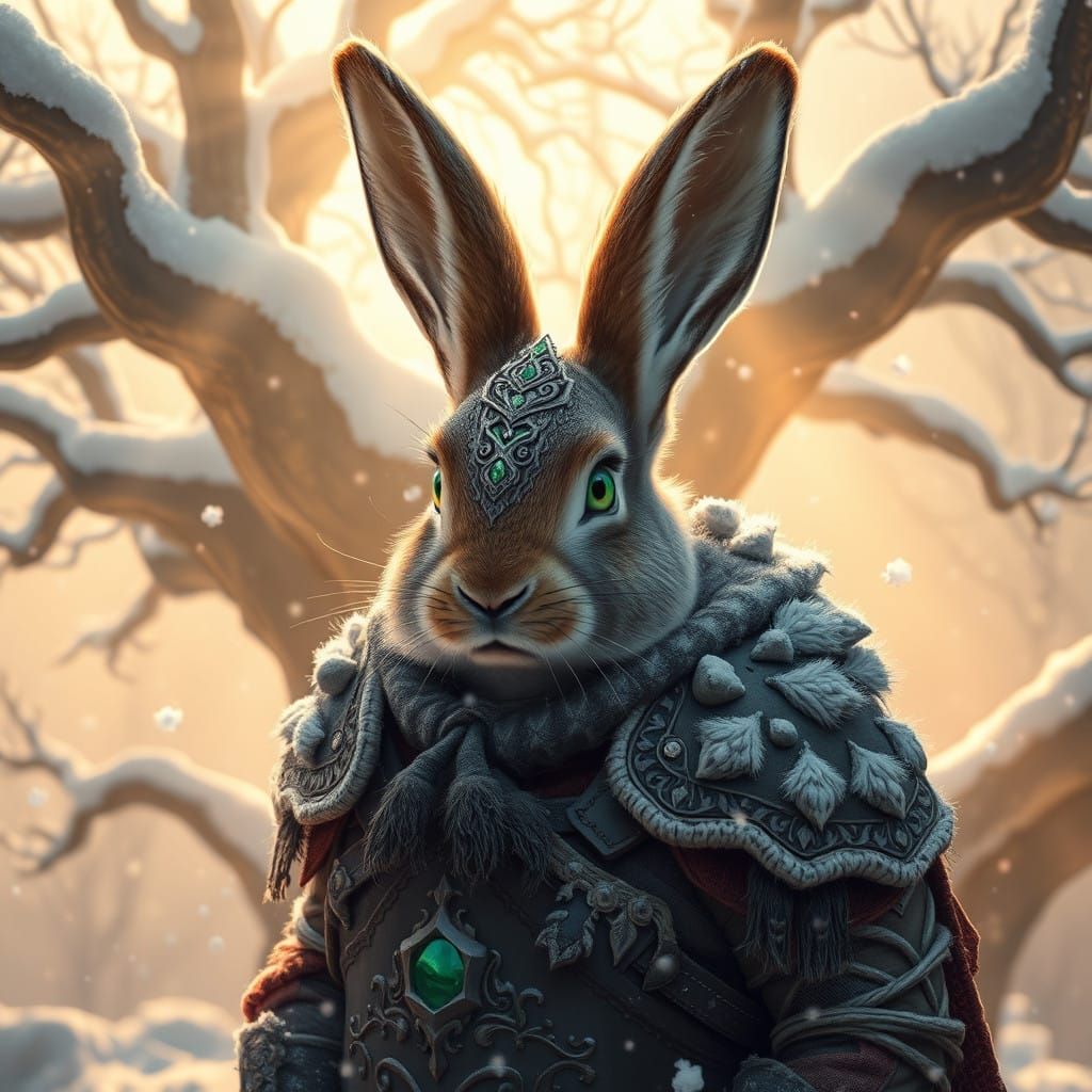 Majestic Warrior Rabbit in Winter Wonderland