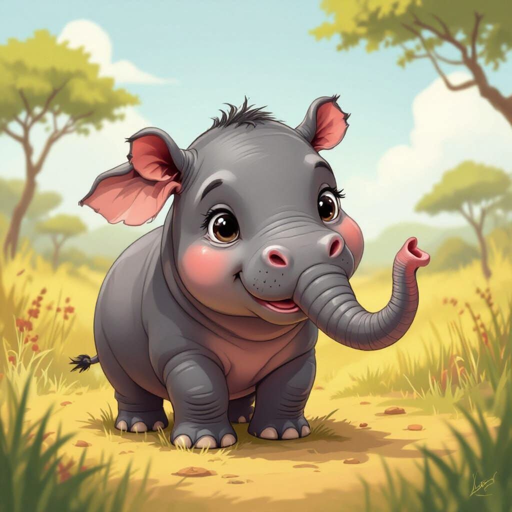 Hippo Elephant Hybrid in Whimsical Style