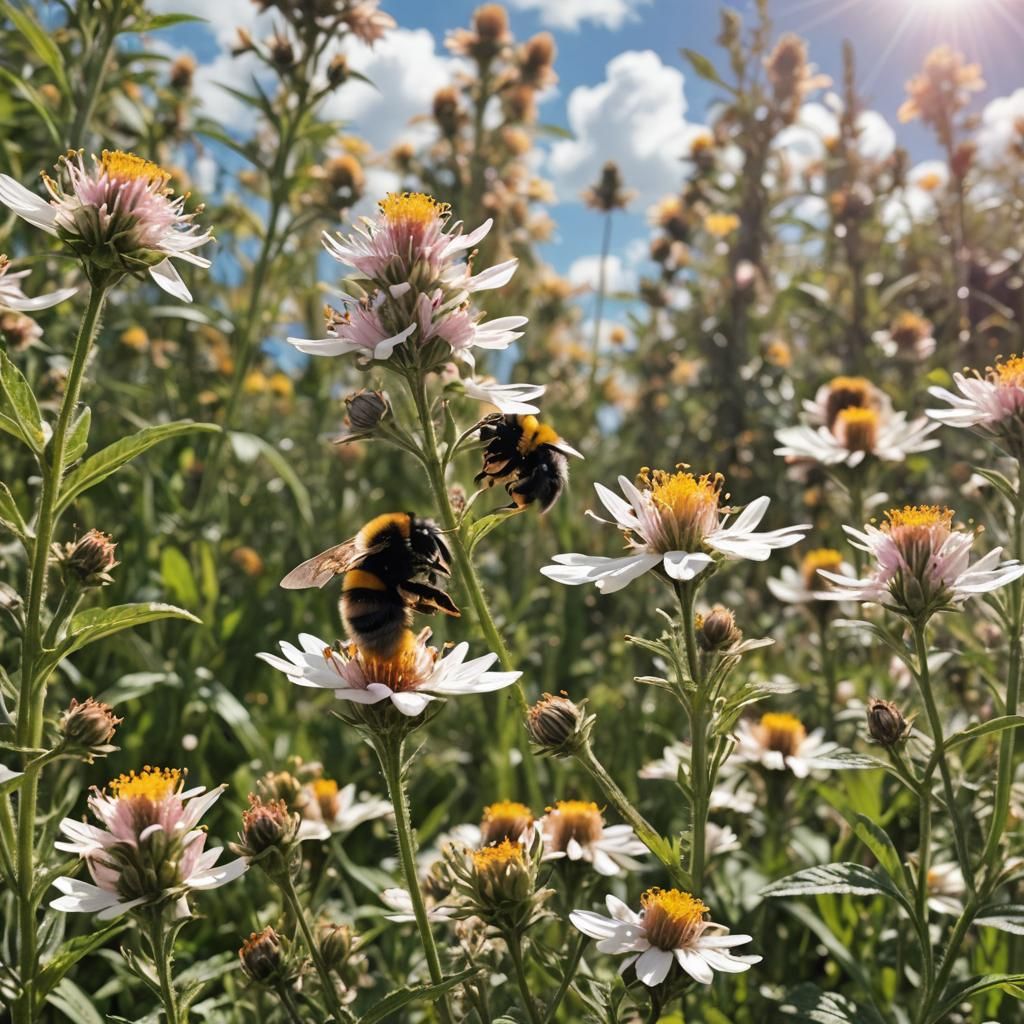 Bumble Bee Pollinating Flower in Sunshine